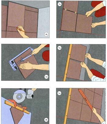 Процесс укладки плитки на пол.